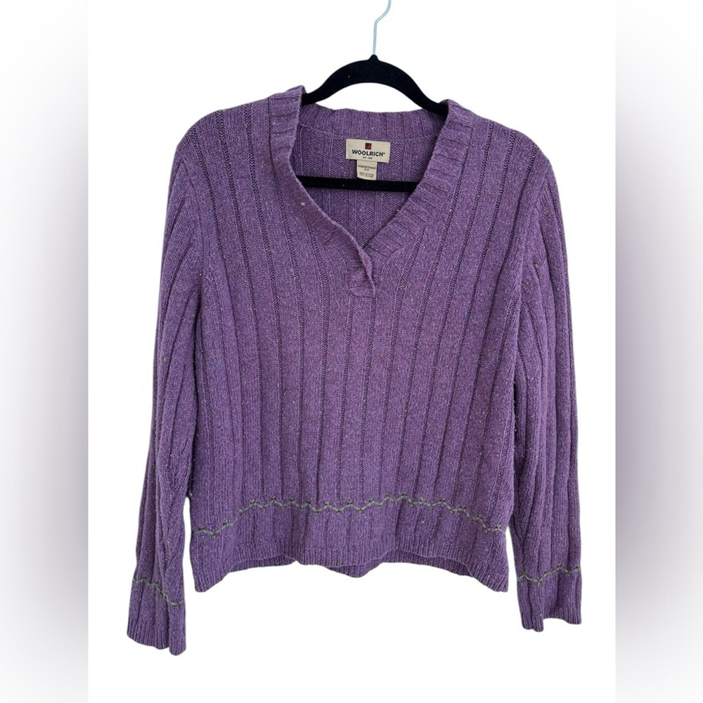 Woolrich Vintage Purple Speckled Snap V Neck Sweater Size Small